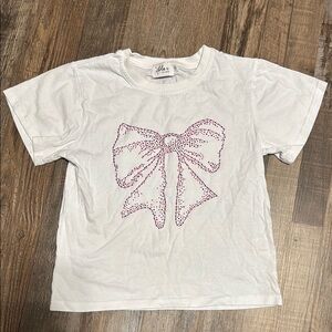 White Kids Shirt with Pink Bow Design